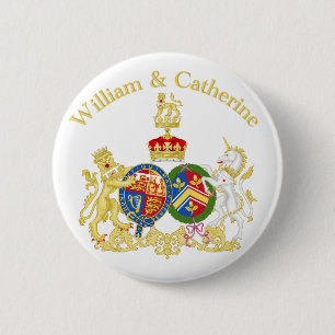 William and Catherine Coat of Arms 6 Cm Round Badge