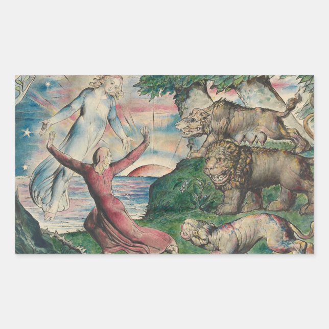 William Blake -Dante Running from the three Beasts Rectangular Sticker (Front)