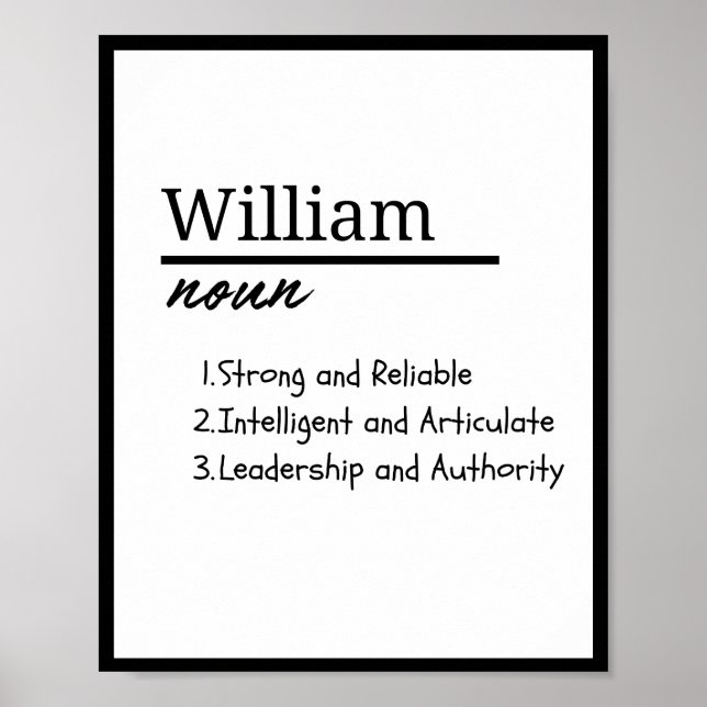 William, Boy Personalised Name Definition  Poster (Front)