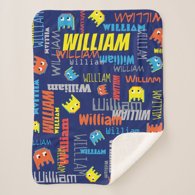 William custom name pixel gaming blue graphic sherpa blanket (Front)