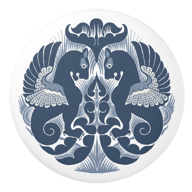 William De Morgan Blue Griffins Ceramic Pull (Front)