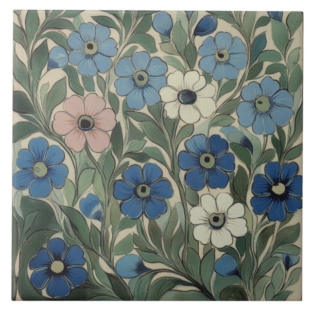 William De Morgan Flowers Tile (Front)