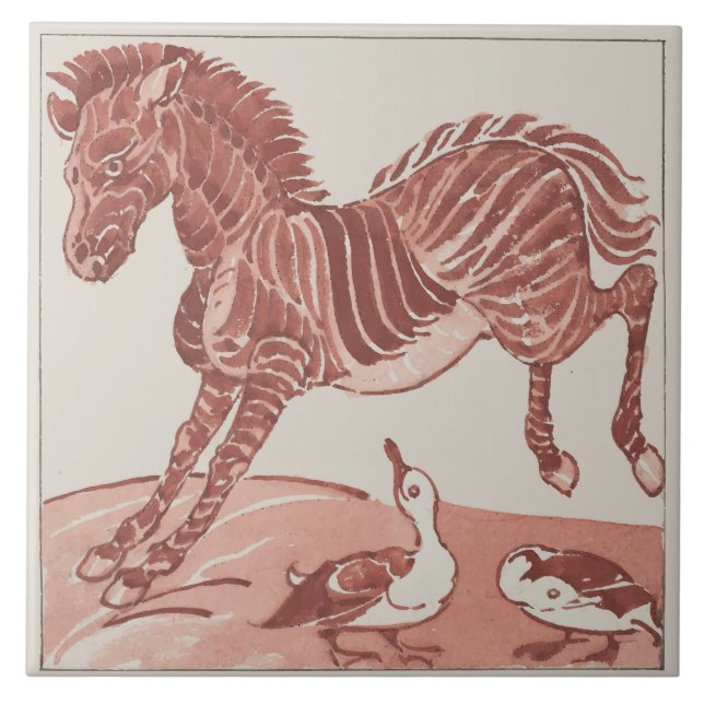 William De Morgan - Kicking Zebra   Tile (Front)