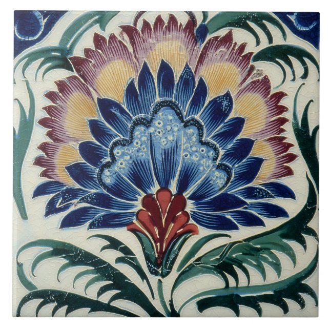 William De Morgan Oriental Flower Tile (Front)