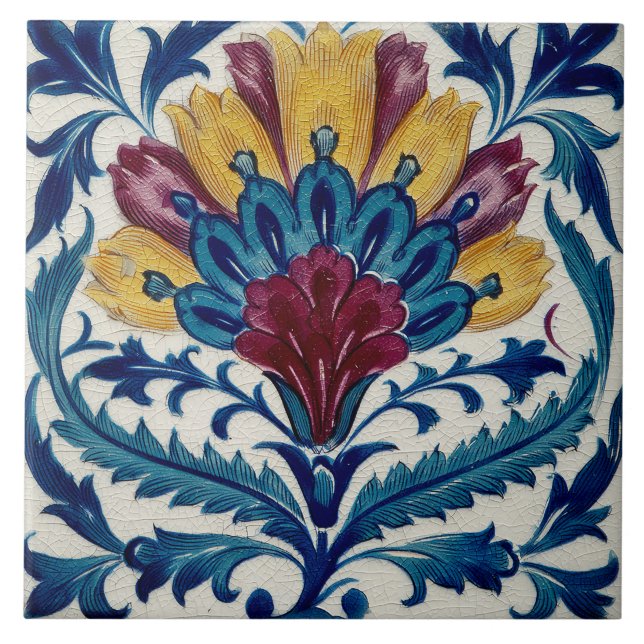 William De Morgan Oriental Flower Tile (Front)