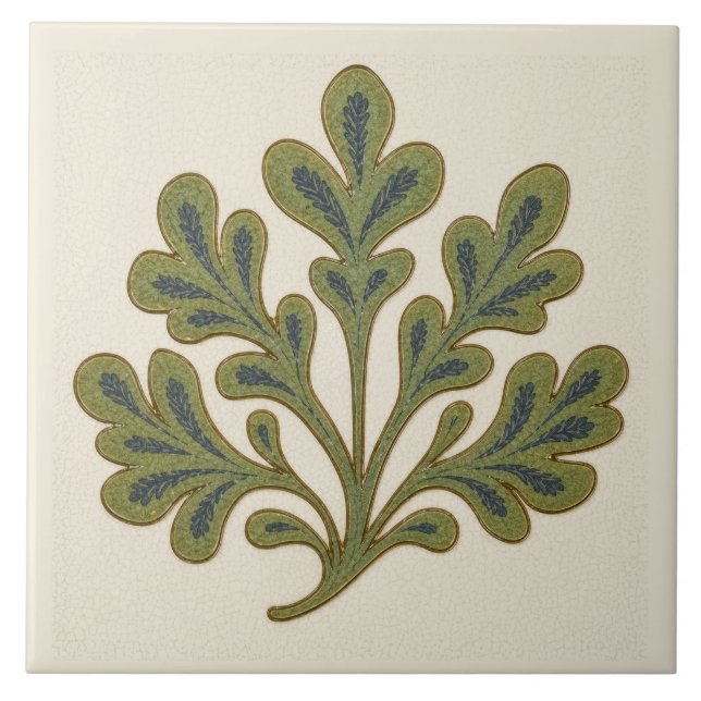  William De Morgan Stylistic Oak Leaf Tile (Front)