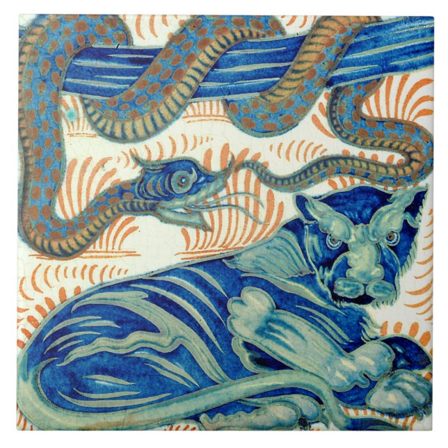 William De Morgan The Tiger And The Snake Ceramics Tile (Front)