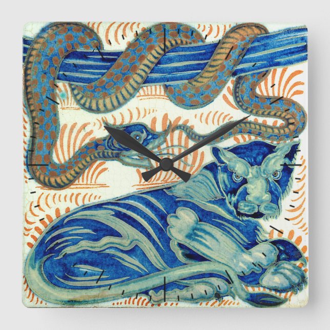 William De Morgan Tiger And The Snake Timepiece Square Wall Clock (Front)