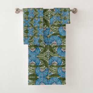 William De Morgan Vintage Flower Motifs Blue Bath Towel Set