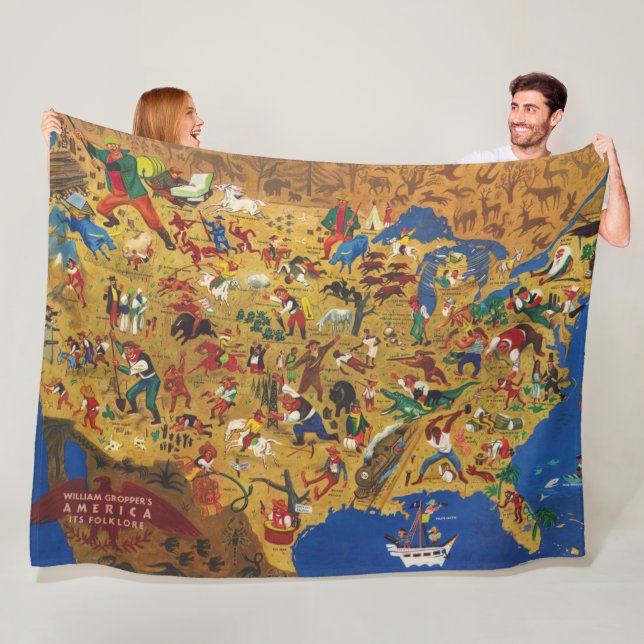William Gropper's America - Cartoon Folklore Fleece Blanket (In Situ)