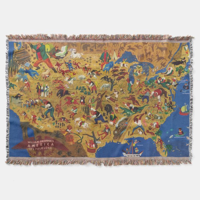 William Gropper's America - Cartoon Folklore Throw Blanket (Front)