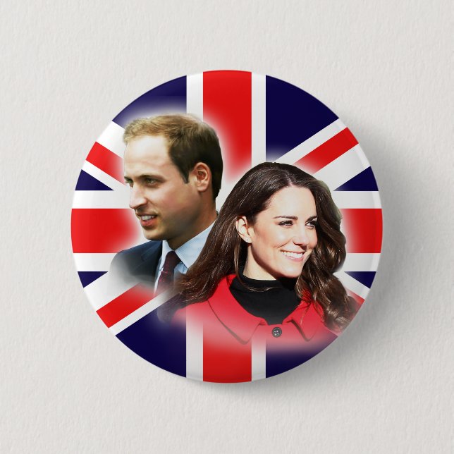 William & Kate British Flag Button (Front)