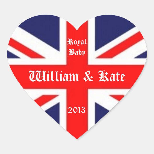 William & Kate/Royal Baby-Union Jack Heart Sticker (Front)