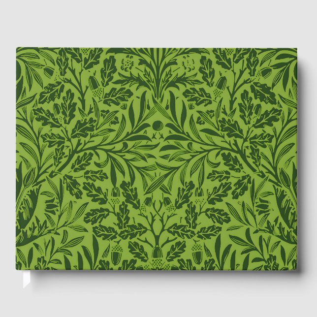 William Mirrors Acorns & oak leaves Pattern Green Guest Book (Front)