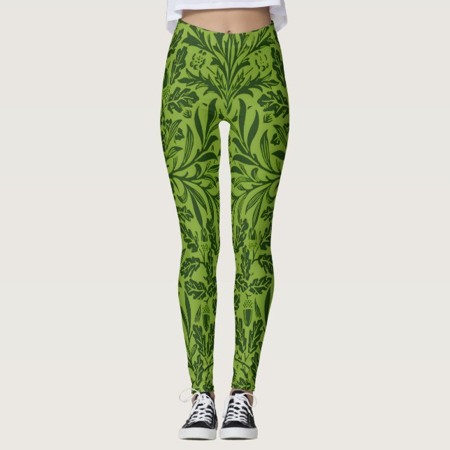 William Mirrors Acorns & oak leaves Pattern Green Leggings (Front)