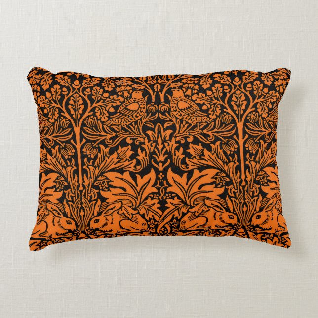 William Morris 1881 Birds, Rabbit Floral Pattern  Decorative Cushion (Front)