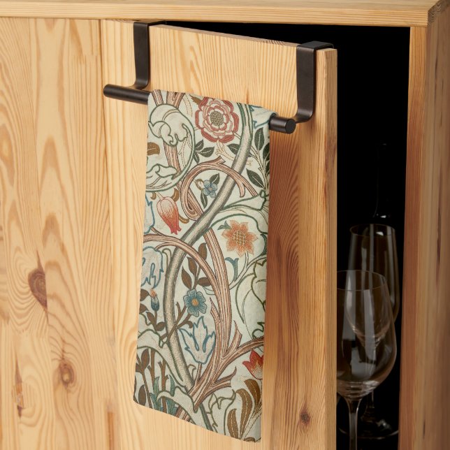 William Morris Acanthus Embroidery Floral Pattern  Tea Towel (Thirds Fold)