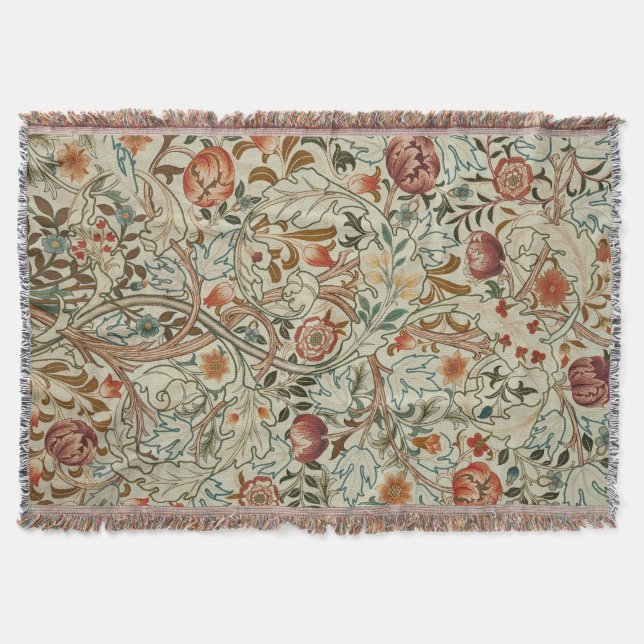 William Morris Acanthus Embroidery Floral Pattern  Throw Blanket (Front)