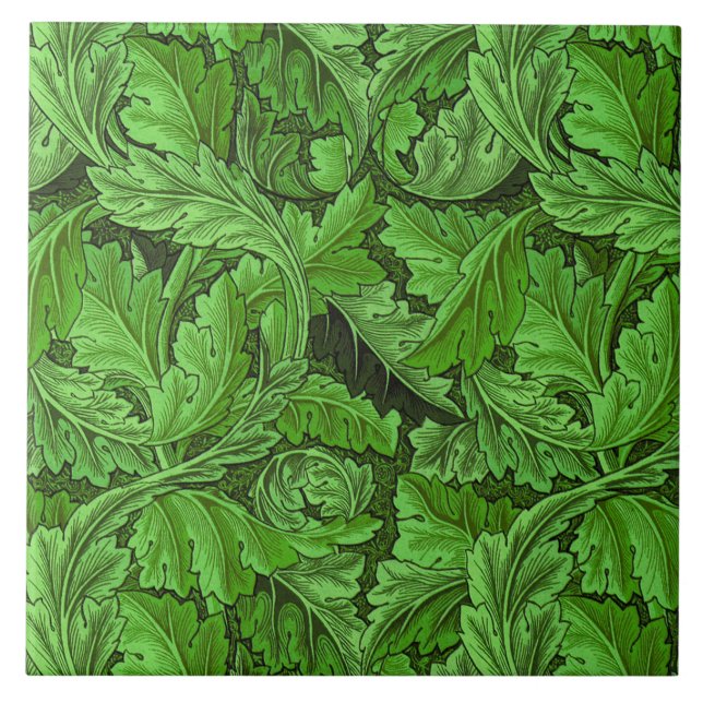 William Morris Acanthus Leaf in Green Tile (Front)