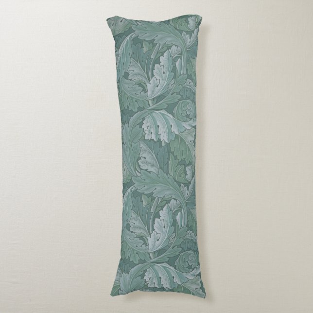 William Morris Acanthus Leaf Teal Blue Pattern Body Cushion (Front Vertical)