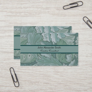 William Morris Acanthus Leaf Teal Blue Pattern Business Card