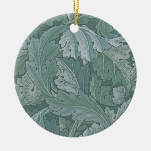 William Morris Acanthus Leaf Teal Blue Pattern Ceramic Tree Decoration
