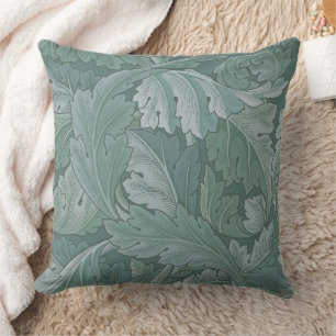 William Morris Acanthus Leaf Teal Blue Pattern Cushion