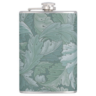 William Morris Acanthus Leaf Teal Blue Pattern Hip Flask