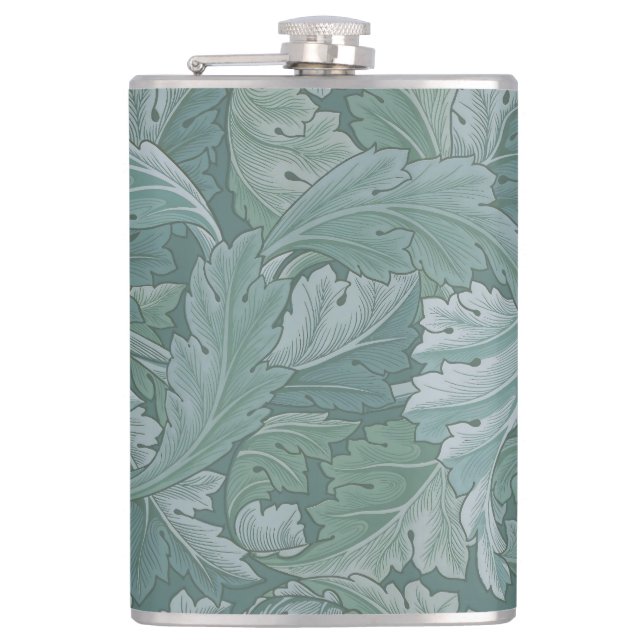 William Morris Acanthus Leaf Teal Blue Pattern Hip Flask (Front)