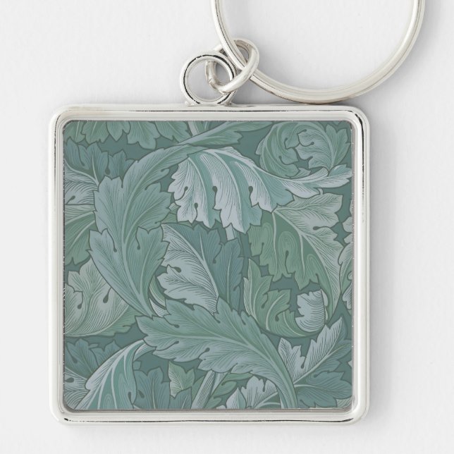 William Morris Acanthus Leaf Teal Blue Pattern Key Ring (Front)