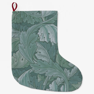 William Morris Acanthus Leaf Teal Blue Pattern Large Christmas Stocking