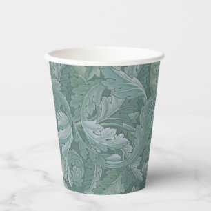 William Morris Acanthus Leaf Teal Blue Pattern Paper Cups