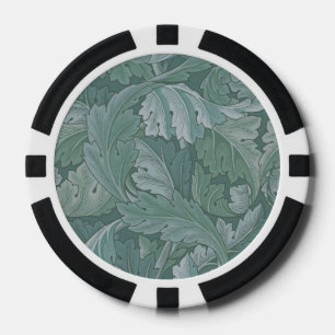 William Morris Acanthus Leaf Teal Blue Pattern Poker Chips
