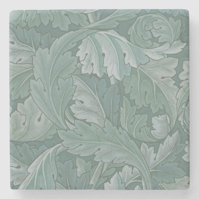 William Morris Acanthus Leaf Teal Blue Pattern Stone Coaster (Front)