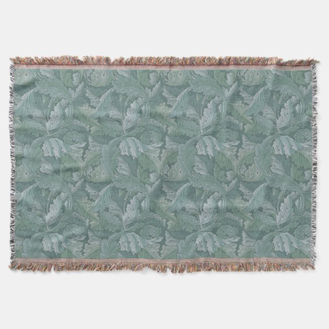 William Morris Acanthus Leaf Teal Blue Pattern Throw Blanket (Front)