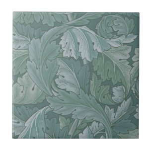 William Morris Acanthus Leaf Teal Blue Pattern Tile