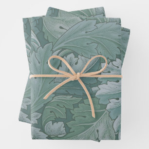 William Morris Acanthus Leaf Teal Blue Pattern Wrapping Paper Sheet