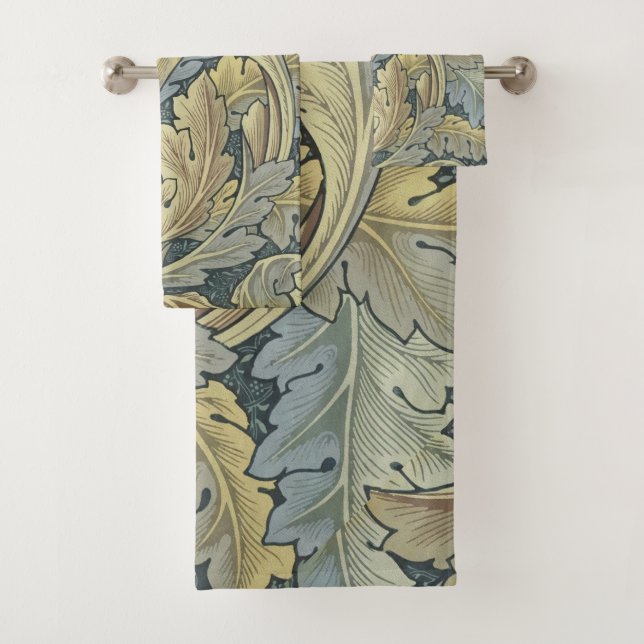 William Morris Acanthus Leaves Floral Art Nouveau Bath Towel Set (Insitu)