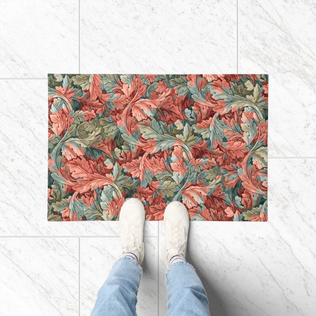 William Morris Acanthus Rust Red Sage Green Doormat (Indoor)