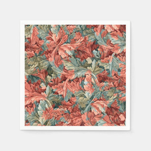 William Morris Acanthus Rust Red Sage Green Napkin