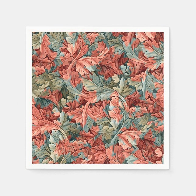 William Morris Acanthus Rust Red Sage Green Napkin (Front)