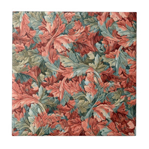 William Morris Acanthus Rust Red Sage Green Tile