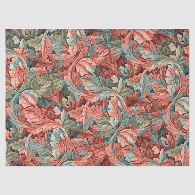 William Morris Acanthus Rust Red Sage Green Tissue Paper (Front)