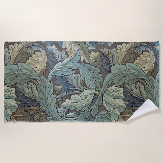 William Morris Acanthus Sage Flower Floral Botanic Beach Towel (Front)