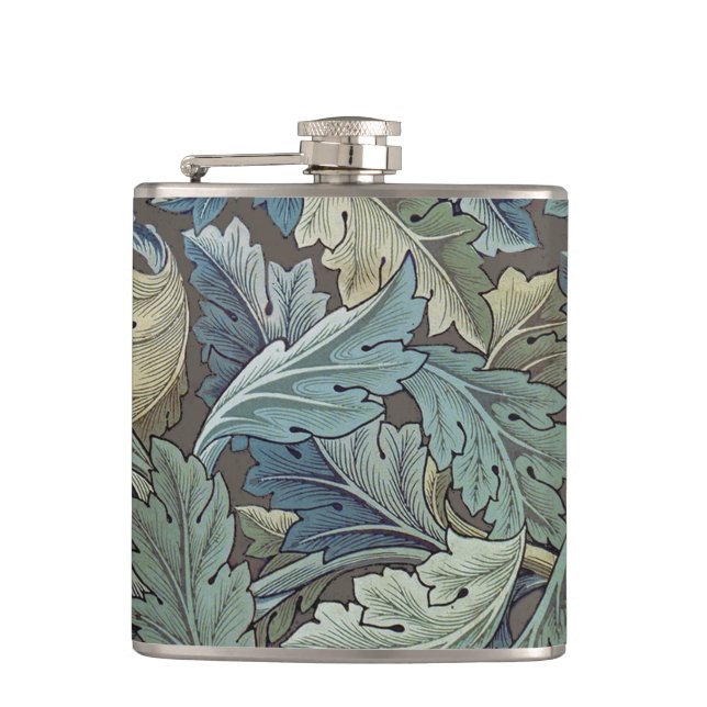 William Morris Acanthus Sage Flower Floral Botanic Hip Flask (Front)