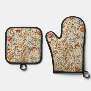 William Morris Acanthus Vintage Floral Art Oven Mitt & Pot Holder Set