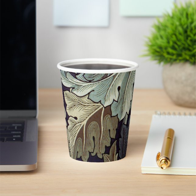 William Morris Acanthus Wallpaper Leaves Paper Cups (Insitu)