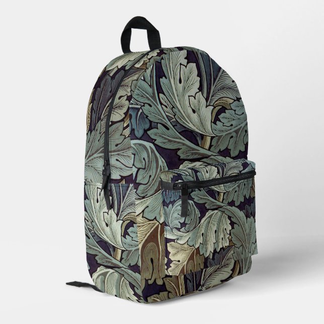 William Morris Acanthus Wallpaper Leaves Printed Backpack (Back Corner Left)