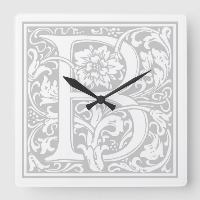 William Morris Alphabet “B” Square Wall Clock (Front)