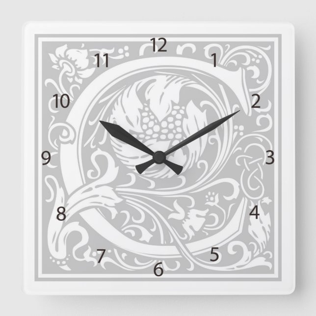 William Morris Alphabet “C” Square Wall Clock (Front)